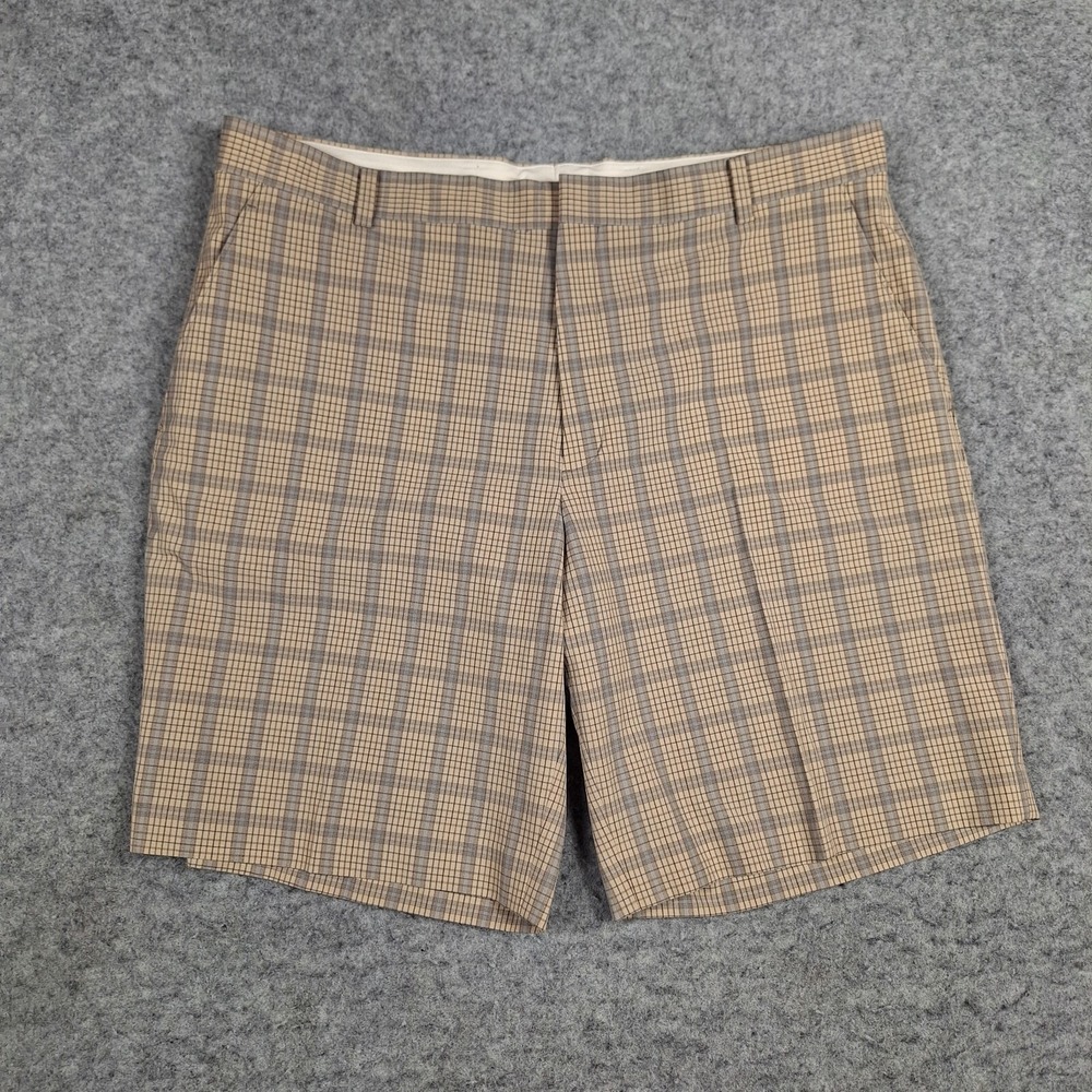 Tiger Woods Collection Shorts Mens 40‎ Beige Plaid Golf Chino Athleisure